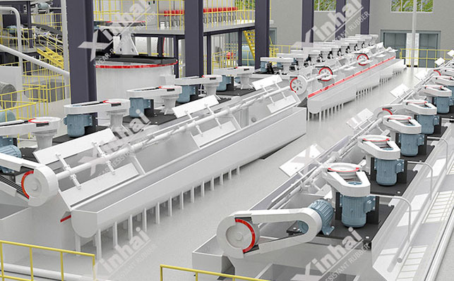 Gold 3D illustration of ore flotation process flow